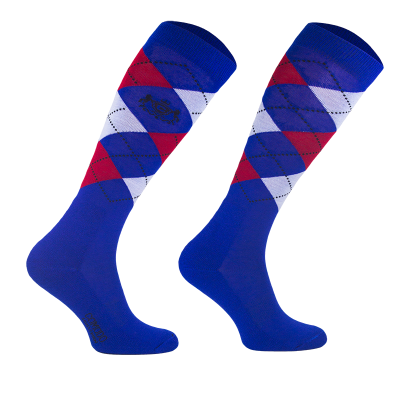 Comodo podkolanówki Merino niebieskie w czerwone romby