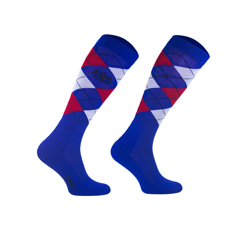 Comodo podkolanówki Merino niebieskie w czerwone romby