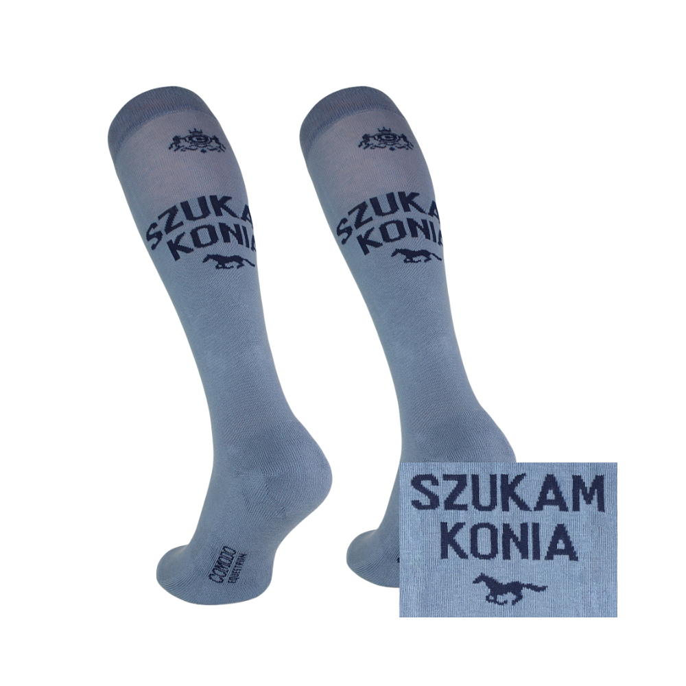 Podkolanówki jeździeckie "Hay There! Szukam konia" Light Denim Comodo Podkolanówki jeździeckie "Hay There! Szukam konia" Light Denim Comodo