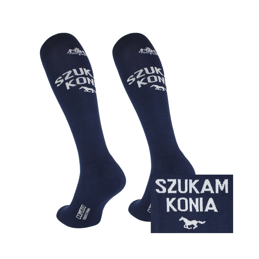 Podkolanówki jeździeckie "Hay There! Szukam konia" Navy Comodo Podkolanówki jeździeckie "Hay There! Szukam konia" Navy Comodo