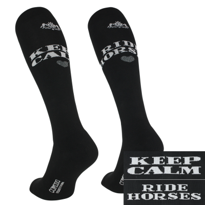 Podkolanówki jeździeckie "Hay There!" Keep calm" Czarny Comodo