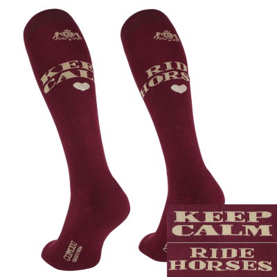 Podkolanówki jeździeckie "Hay There!" Keep calm" Burgundowy Comodo