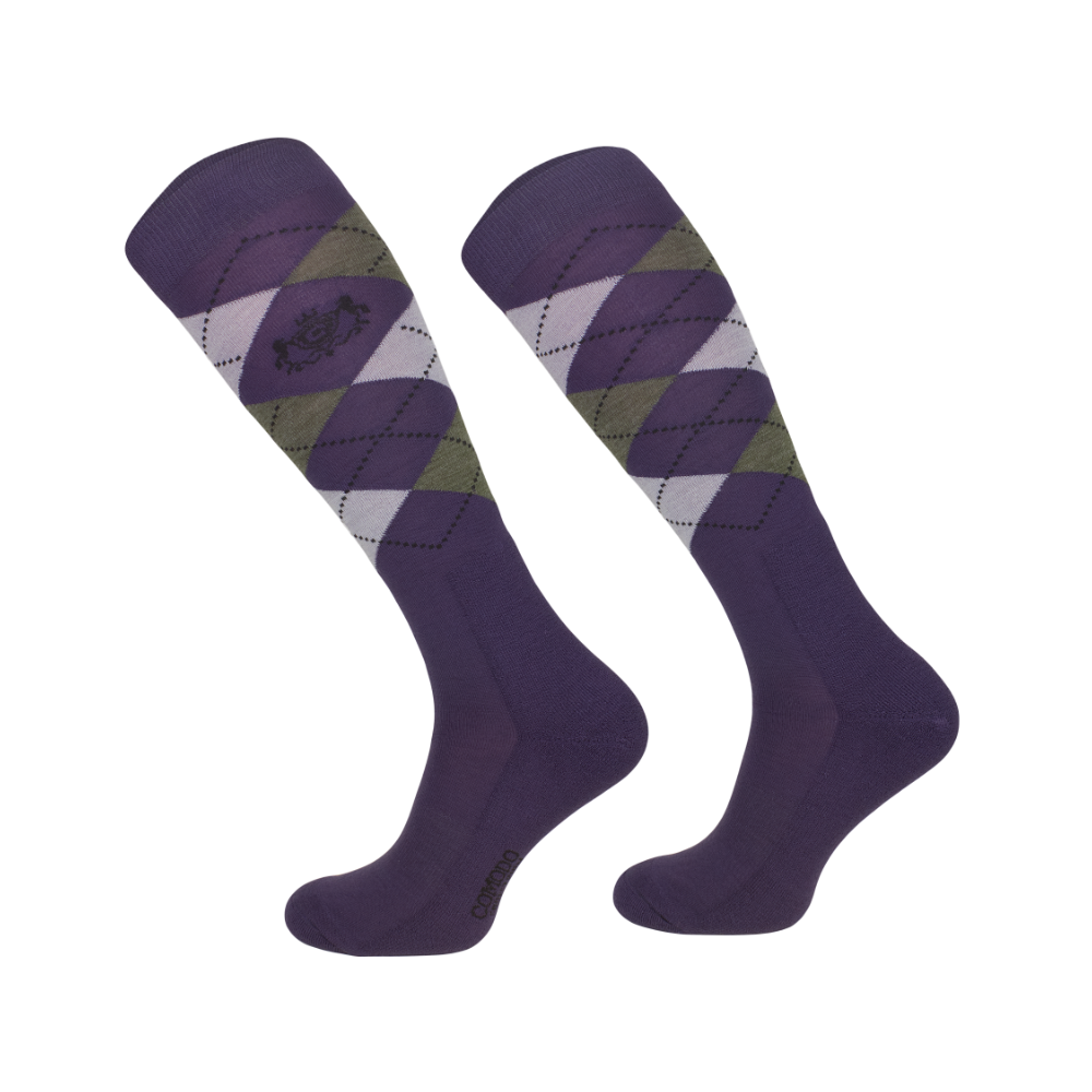 Podkolanówki w Fioletowo-zielone Romby Merino Comodo