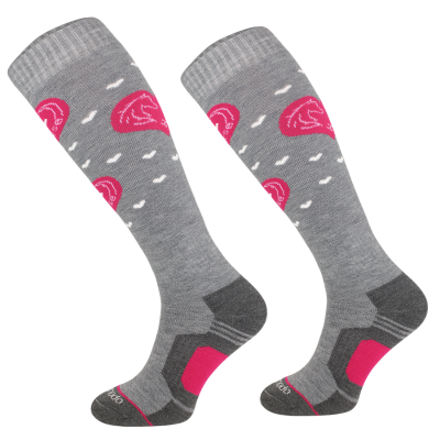 Zimowe podkolanówki jeździeckie "merino" w różowe serca Comodo