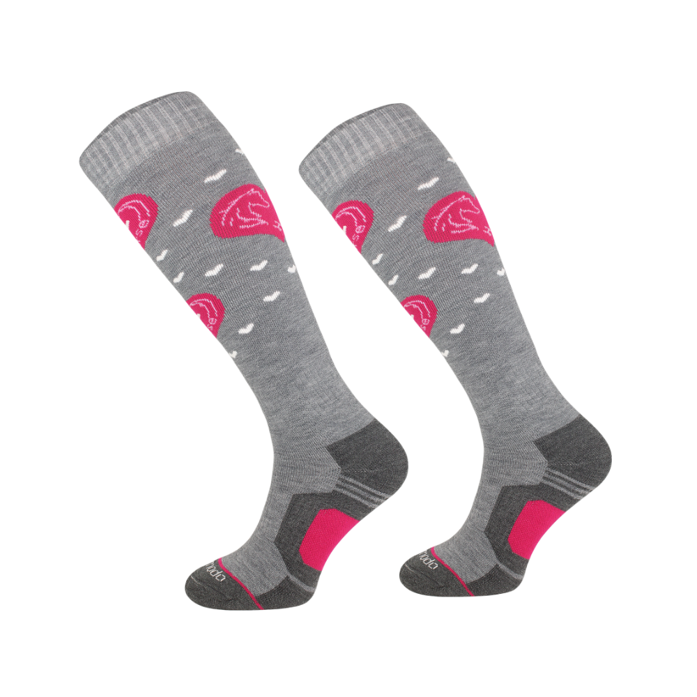 Zimowe podkolanówki jeździeckie "merino" w różowe serca Comodo