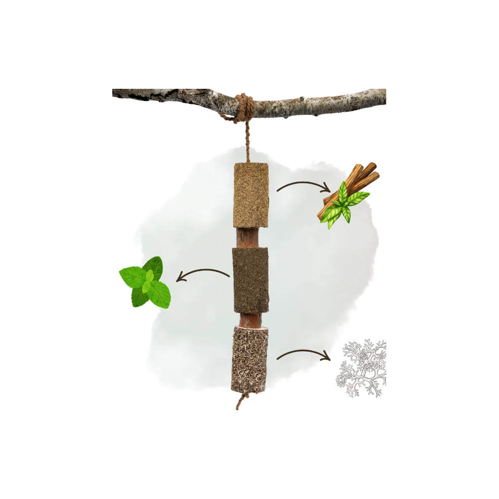 Potrójnie ziołowy gryzak drewniany dla koni